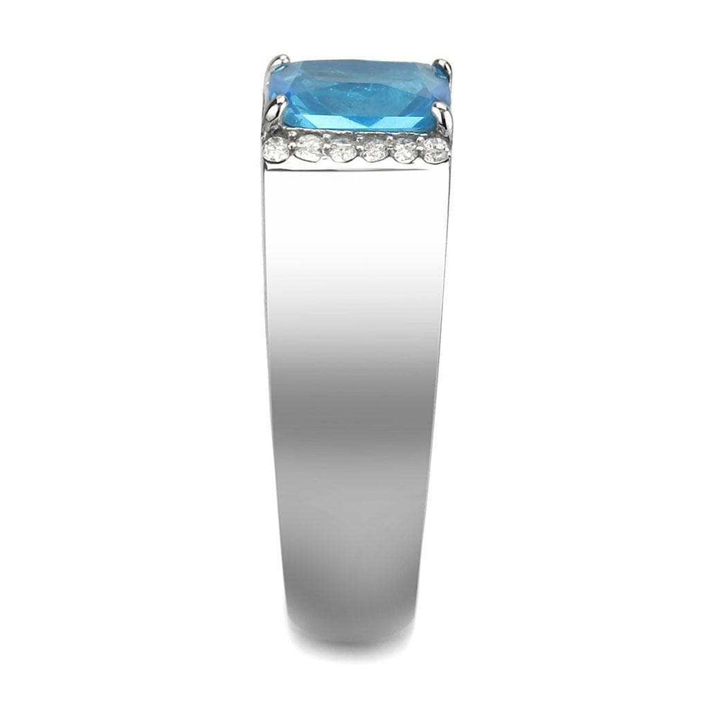 DA344 - No Plating Stainless Steel Ring with Synthetic Synthetic Glass in Sea Blue - Alamode - Flyclothing LLC