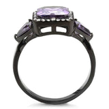 DA346 - IP Black(Ion Plating) Stainless Steel Ring with AAA Grade CZ in Amethyst - Alamode - Flyclothing LLC