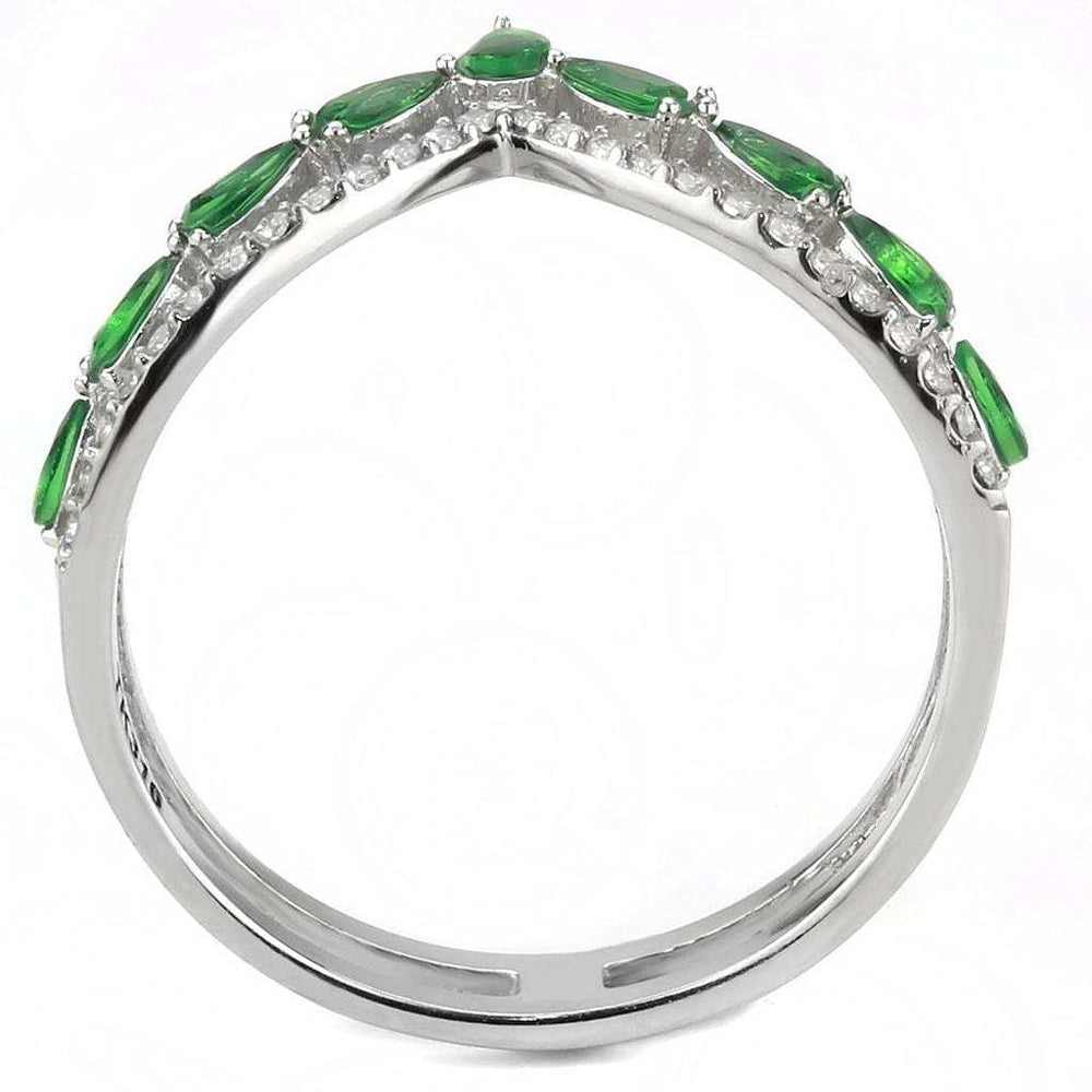 DA347 - High polished (no plating) Stainless Steel Ring with Synthetic Synthetic Glass in Emerald - Alamode - Flyclothing LLC