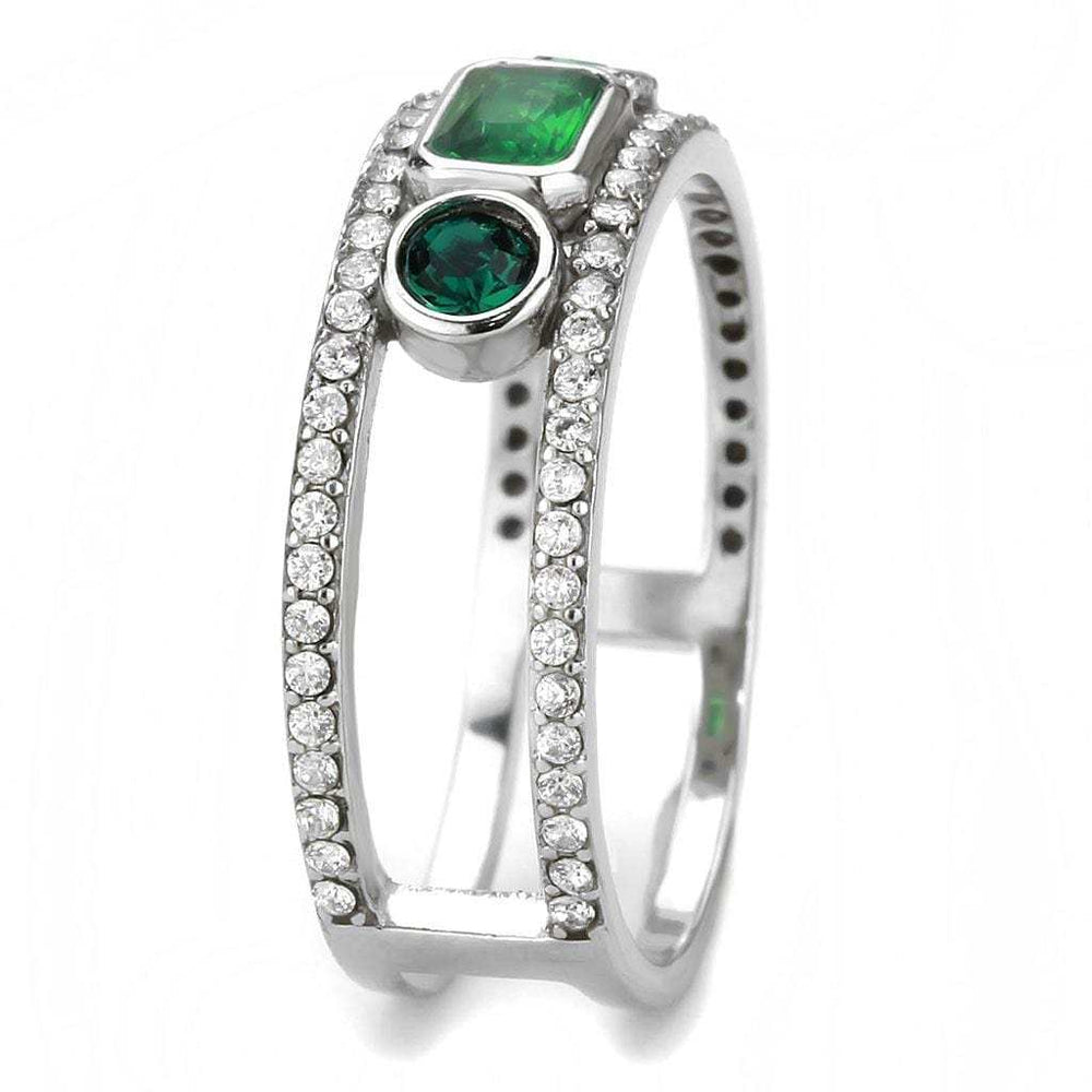 DA348 - High polished (no plating) Stainless Steel Ring with Synthetic Synthetic Glass in Emerald - Alamode - Flyclothing LLC