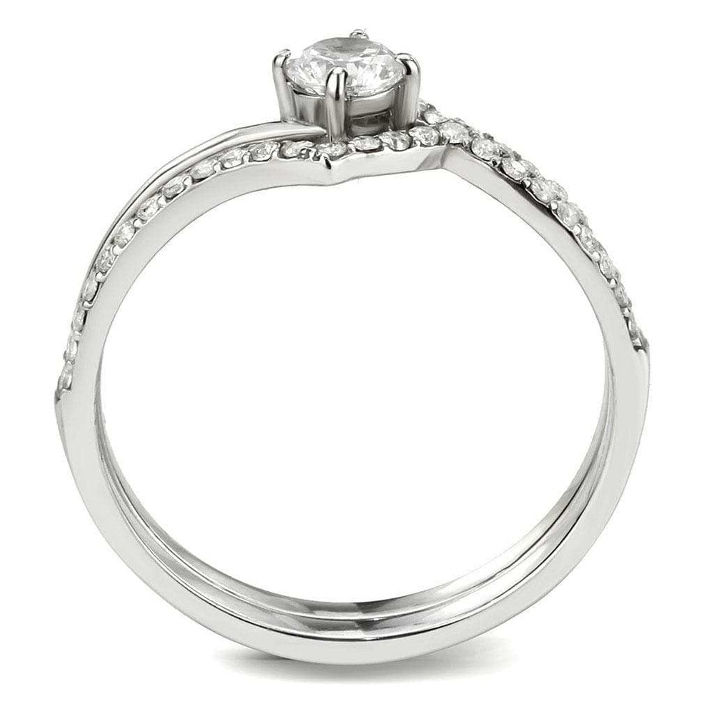 DA350 - High polished (no plating) Stainless Steel Ring with AAA Grade CZ in Clear - Alamode - Flyclothing LLC