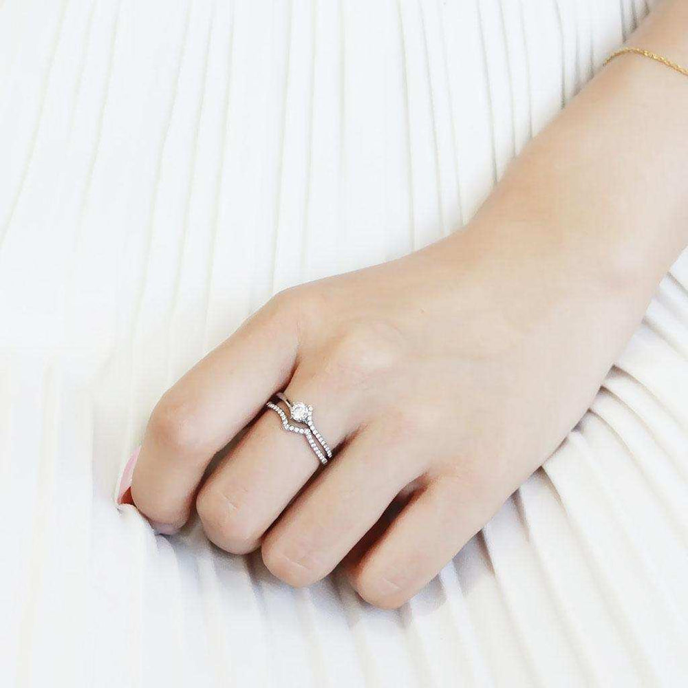 DA350 - High polished (no plating) Stainless Steel Ring with AAA Grade CZ in Clear - Alamode - Flyclothing LLC