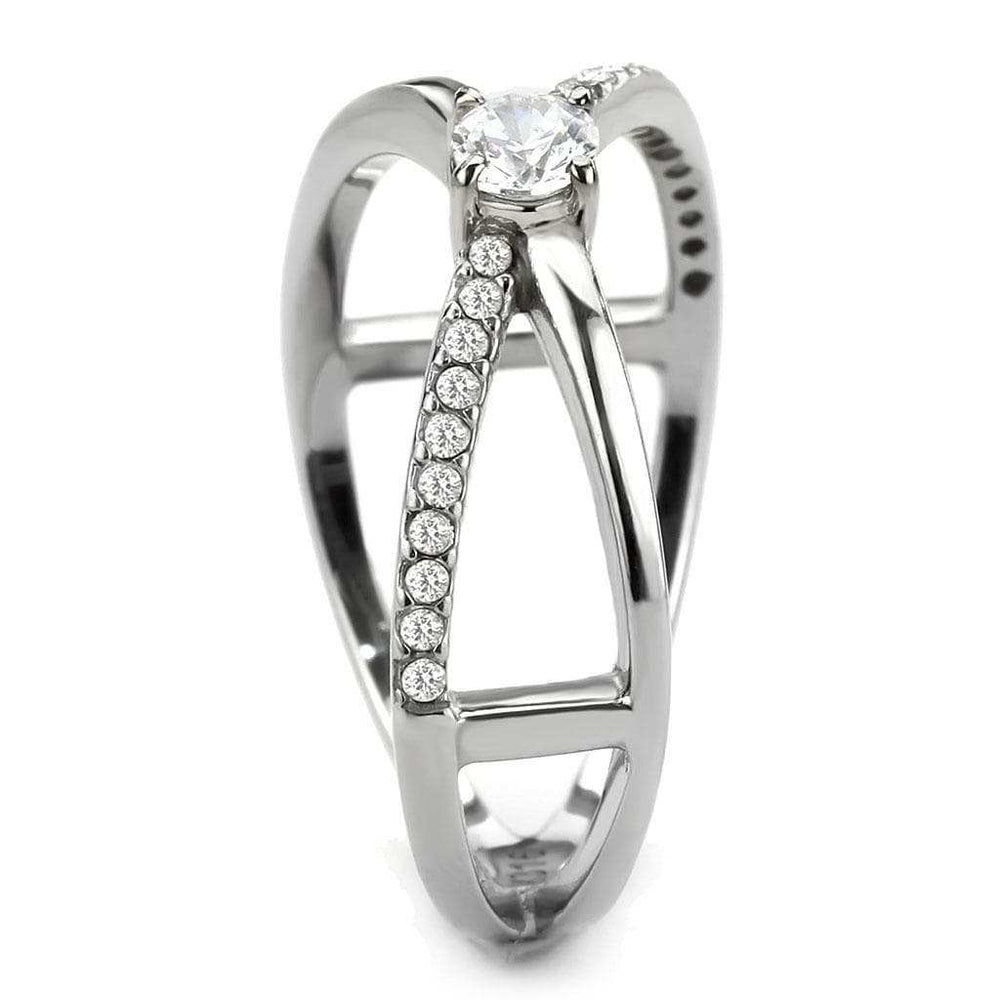 DA351 - High polished (no plating) Stainless Steel Ring with AAA Grade CZ in Clear - Alamode - Flyclothing LLC