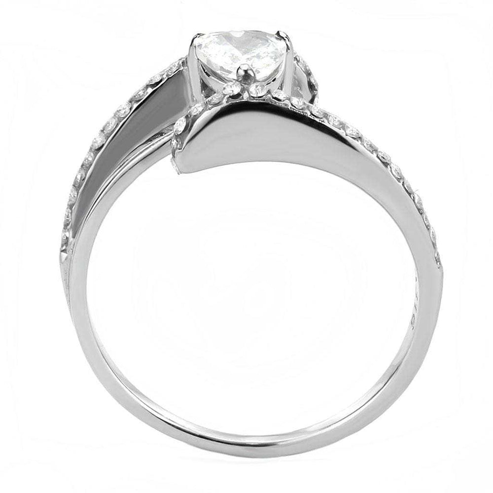 DA355 - High polished (no plating) Stainless Steel Ring with AAA Grade CZ in Clear - Alamode - Flyclothing LLC