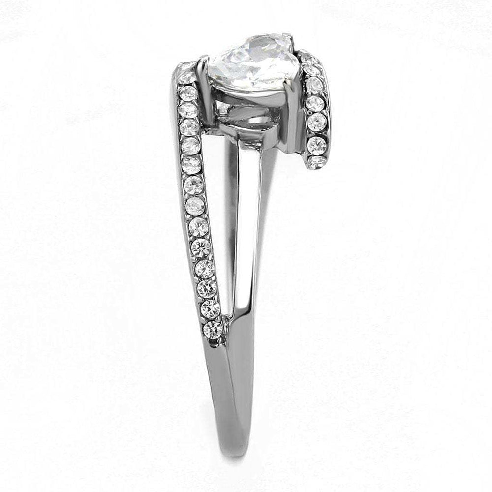 DA355 - High polished (no plating) Stainless Steel Ring with AAA Grade CZ in Clear - Alamode - Flyclothing LLC