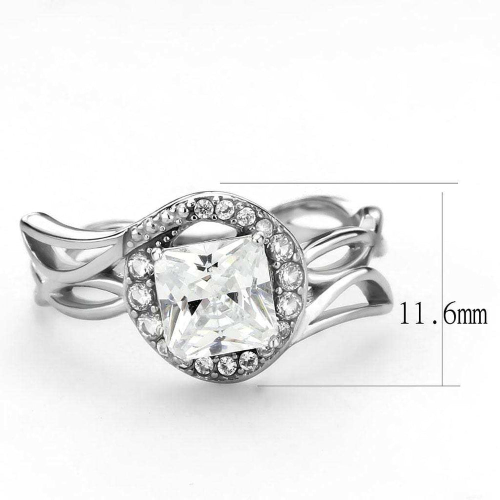 DA357 - High polished (no plating) Stainless Steel Ring with AAA Grade CZ in Clear - Alamode - Flyclothing LLC