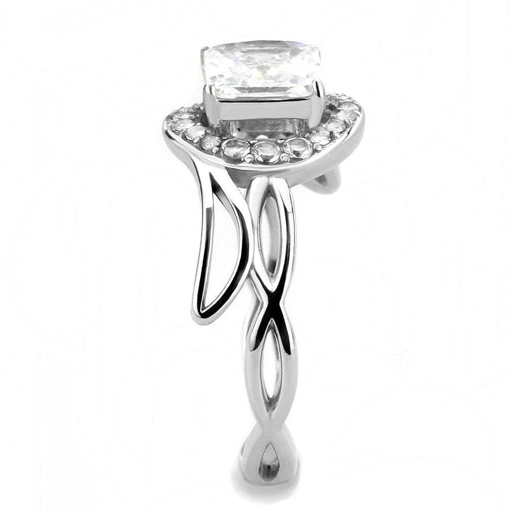 DA357 - High polished (no plating) Stainless Steel Ring with AAA Grade CZ in Clear - Alamode - Flyclothing LLC