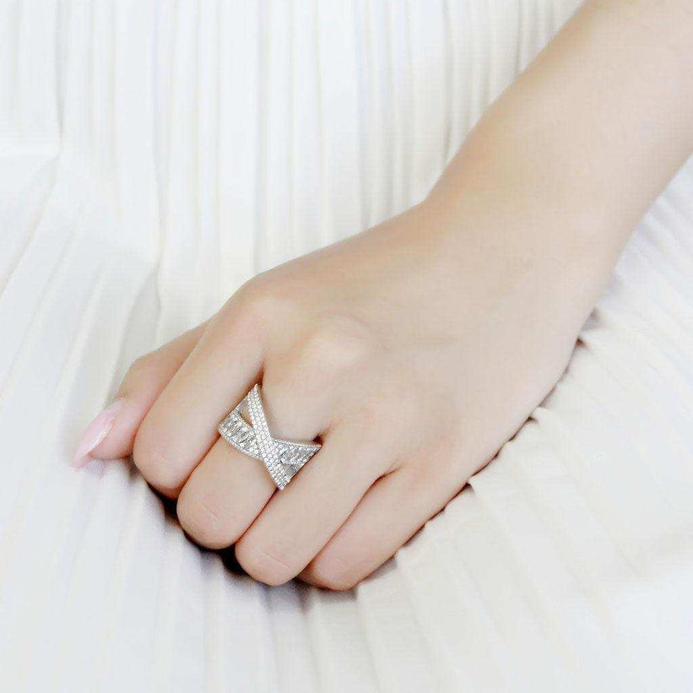 DA361 - High polished (no plating) Stainless Steel Ring with AAA Grade CZ in Clear - Alamode - Flyclothing LLC