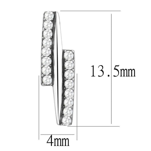 DA369 - High polished (no plating) Stainless Steel Earrings with AAA Grade CZ in Clear - Alamode - Flyclothing LLC