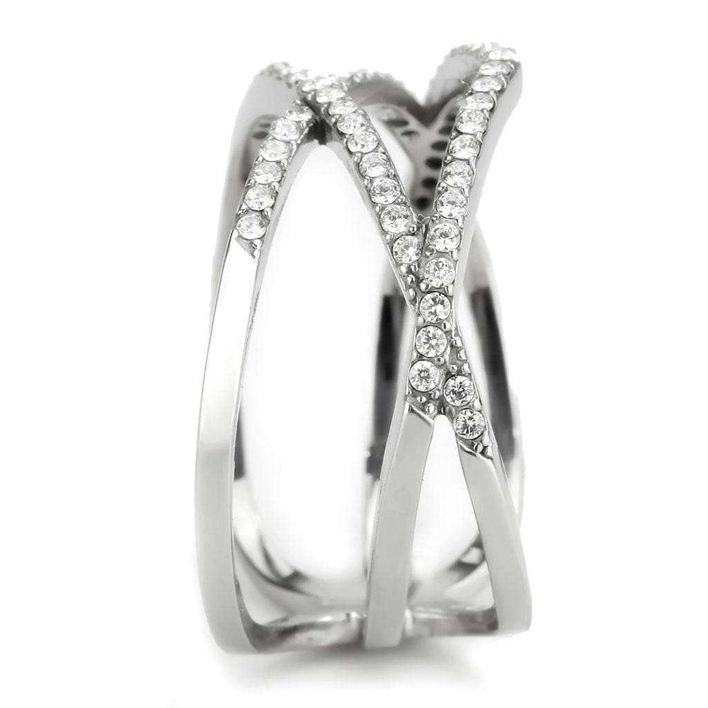 DA381 - High polished (no plating) Stainless Steel Ring with AAA Grade CZ in Clear - Alamode - Flyclothing LLC