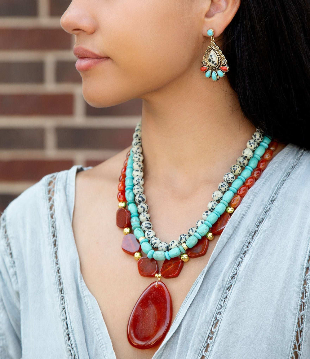 Red Carnelian Colorful Golden Pendant Necklace - Barse Jewelry - Flyclothing LLC