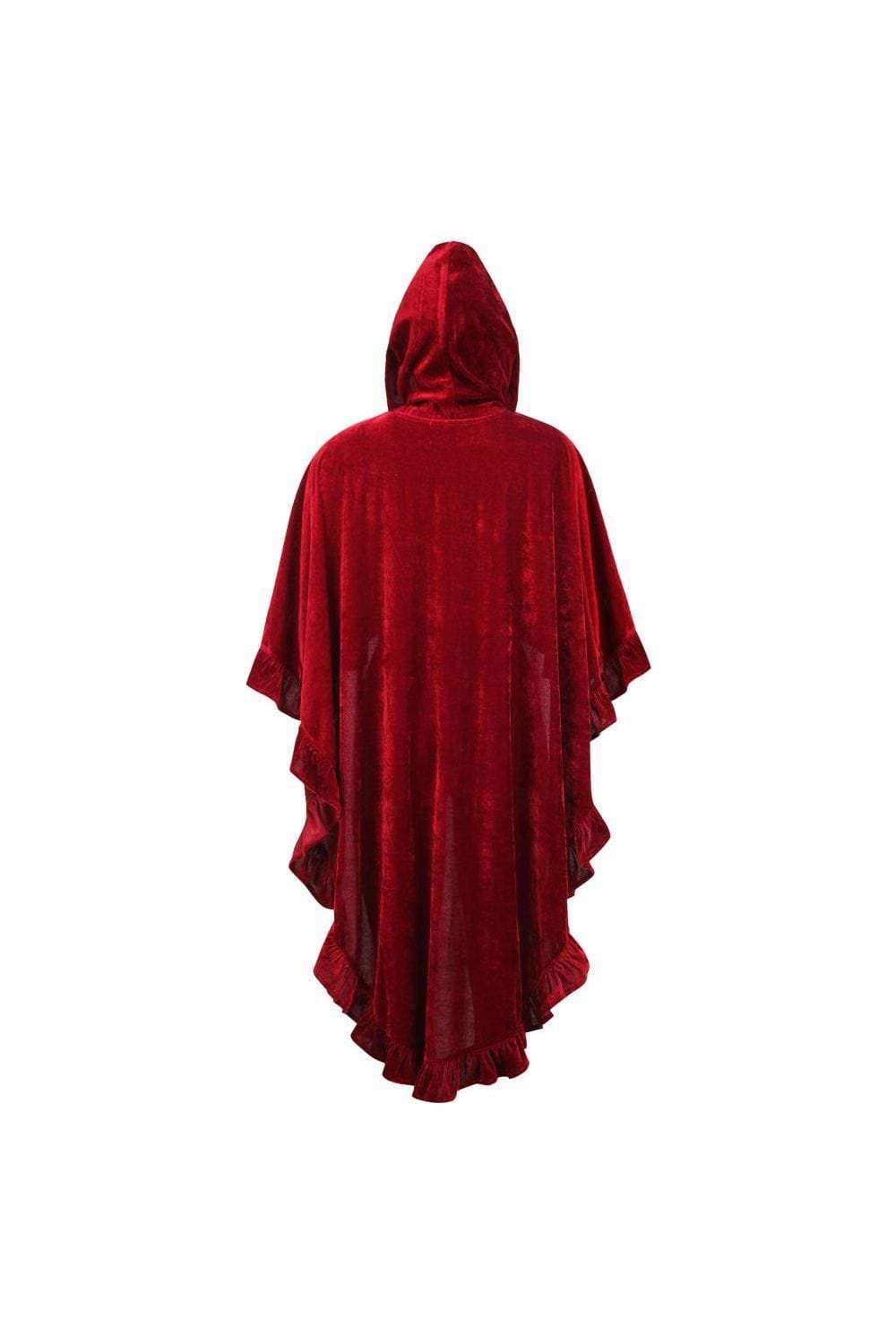 Daisy Corsets Dark Red Velvet Hooded Ruffle Cape - Daisy Corsets - Flyclothing LLC
