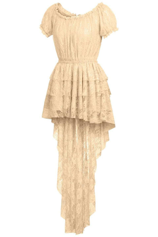Daisy Corsets Cream High Low Lace Dress - Daisy Corsets - Flyclothing LLC
