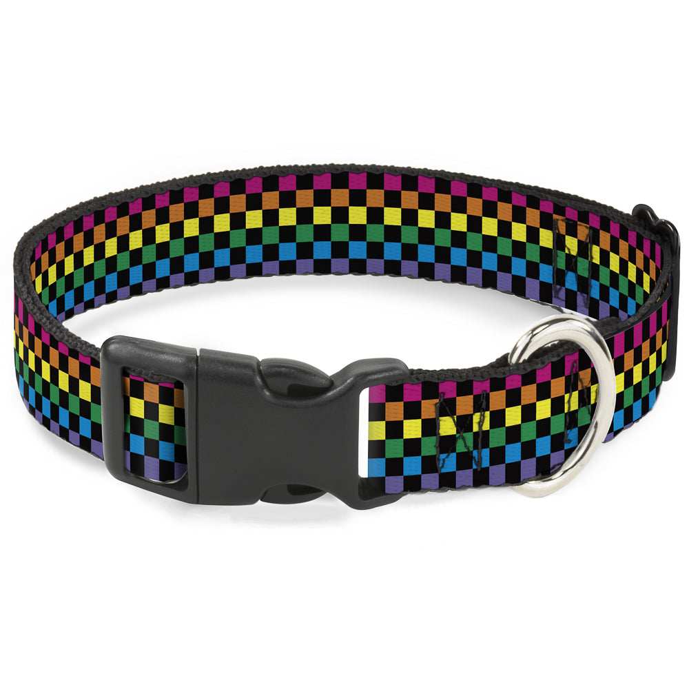Plastic Clip Collar - Checker Black/Neon Rainbow - Buckle-Down - Flyclothing LLC
