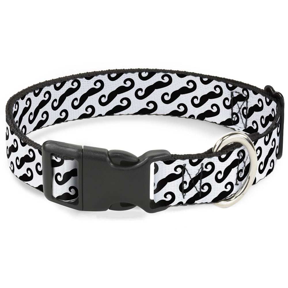 Plastic Clip Collar - Diagonal Handlebar Mustaches White/Black - Buckle-Down - Flyclothing LLC