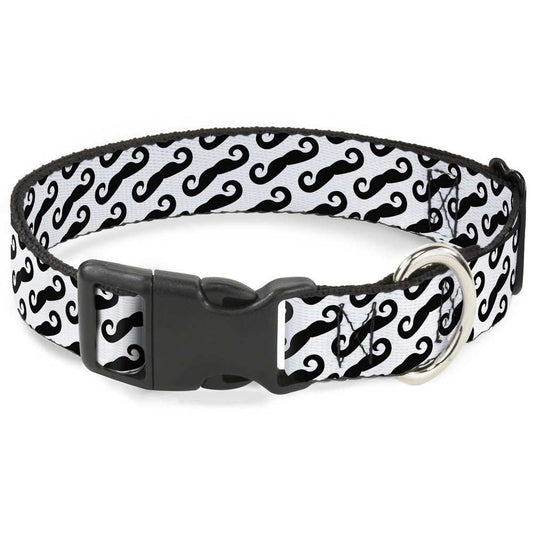 Plastic Clip Collar - Diagonal Handlebar Mustaches White/Black - Buckle-Down - Flyclothing LLC