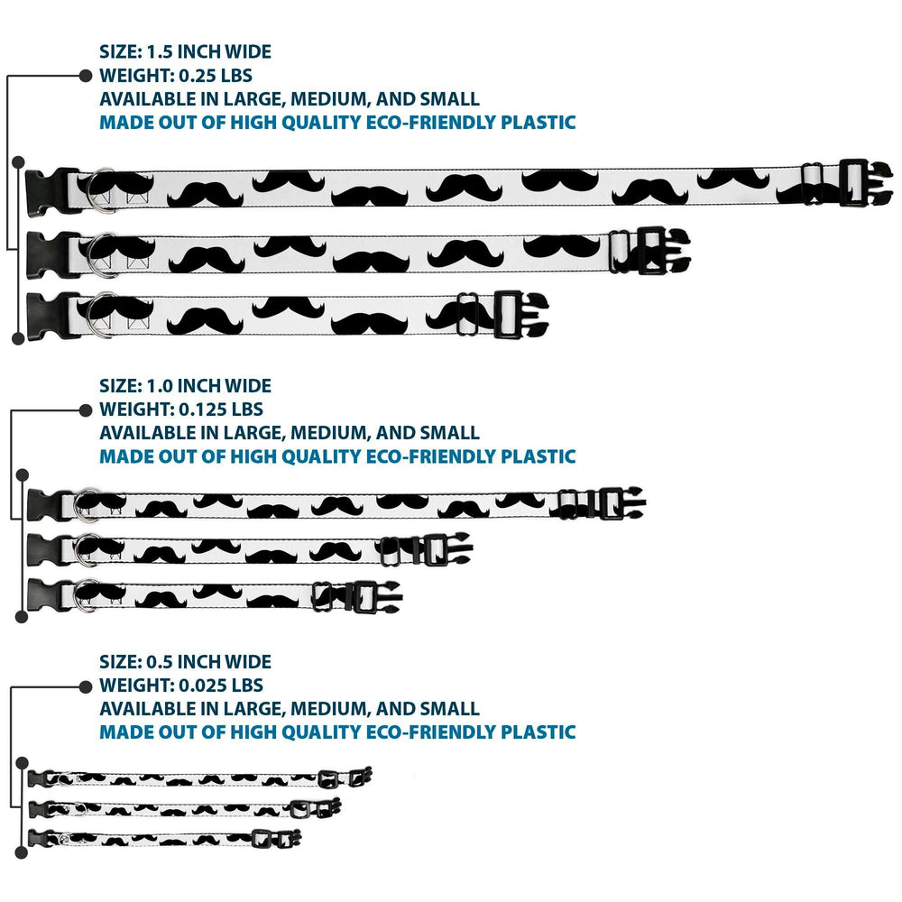 Plastic Clip Collar - Mustaches White/Black - Buckle-Down - Flyclothing LLC
