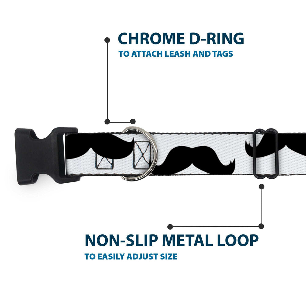 Plastic Clip Collar - Mustaches White/Black - Buckle-Down - Flyclothing LLC