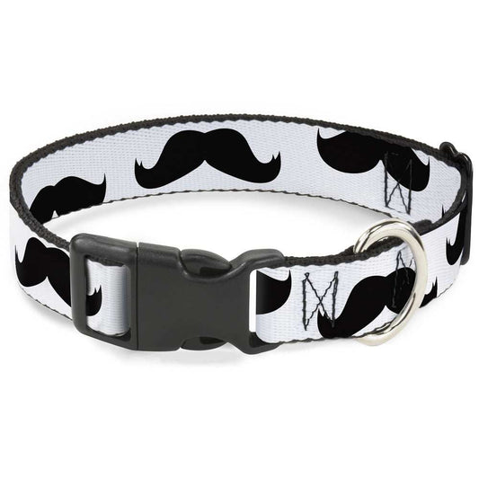 Plastic Clip Collar - Mustaches White/Black - Buckle-Down - Flyclothing LLC