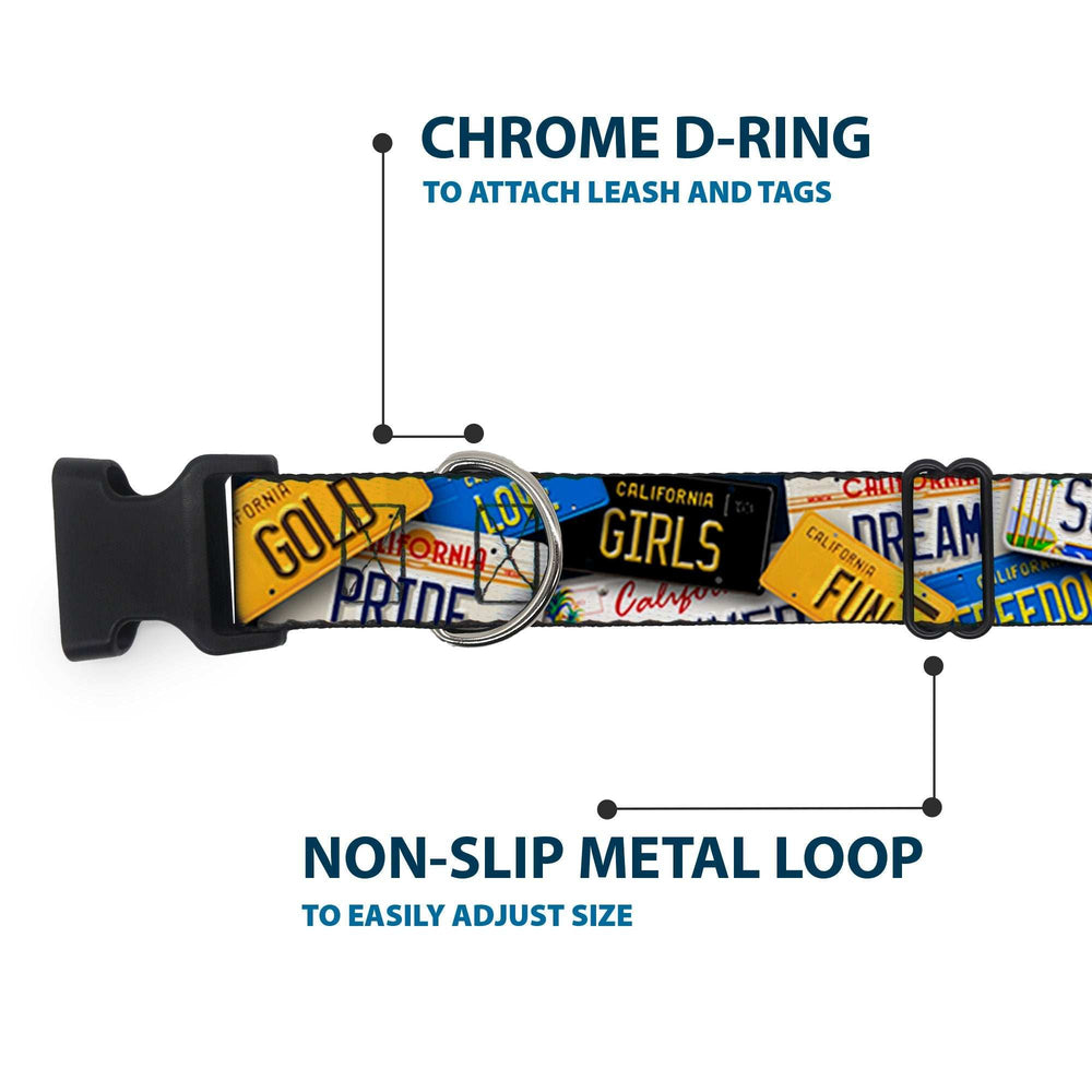 Plastic Clip Collar - Cali License Plates Stacked - Buckle-Down - Flyclothing LLC