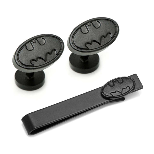 DC Batman Satin Black Cufflinks and Tie Bar Gift Set - Cufflinks.com - Flyclothing LLC