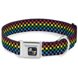 Dog Bone Seatbelt Buckle Collar - Checker Black/Neon Rainbow - Buckle-Down - Flyclothing LLC
