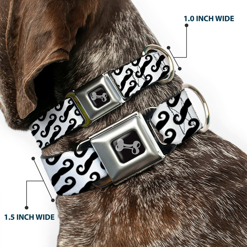 Dog Bone Seatbelt Buckle Collar - Diagonal Handlebar Mustaches White/Black - Buckle-Down - Flyclothing LLC
