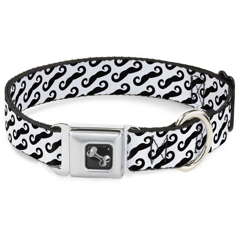 Dog Bone Seatbelt Buckle Collar - Diagonal Handlebar Mustaches White/Black - Buckle-Down - Flyclothing LLC