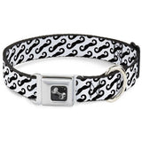 Dog Bone Seatbelt Buckle Collar - Diagonal Handlebar Mustaches White/Black - Buckle-Down - Flyclothing LLC