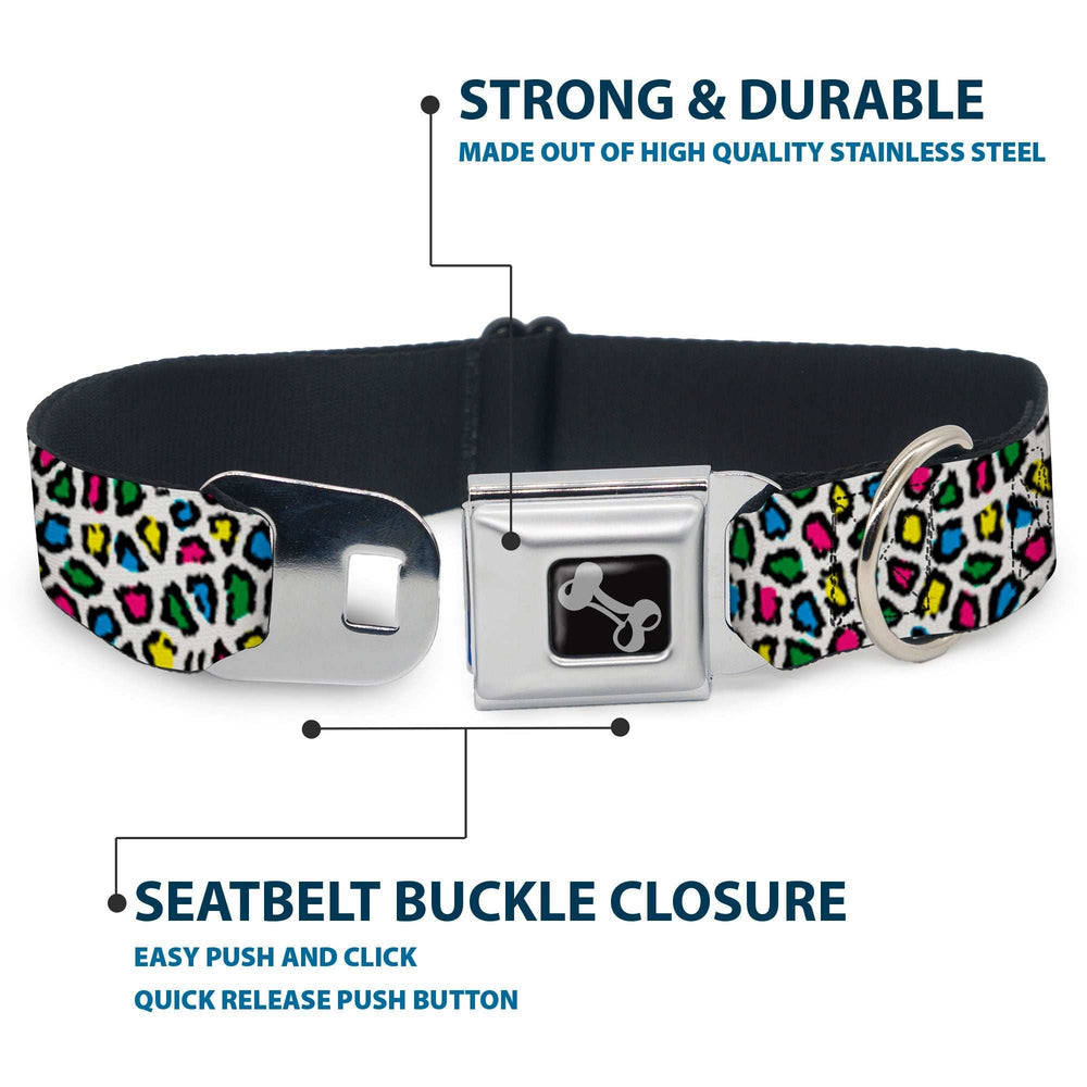 Dog Bone Seatbelt Buckle Collar - Leopard White/Multi Color - Buckle-Down - Flyclothing LLC
