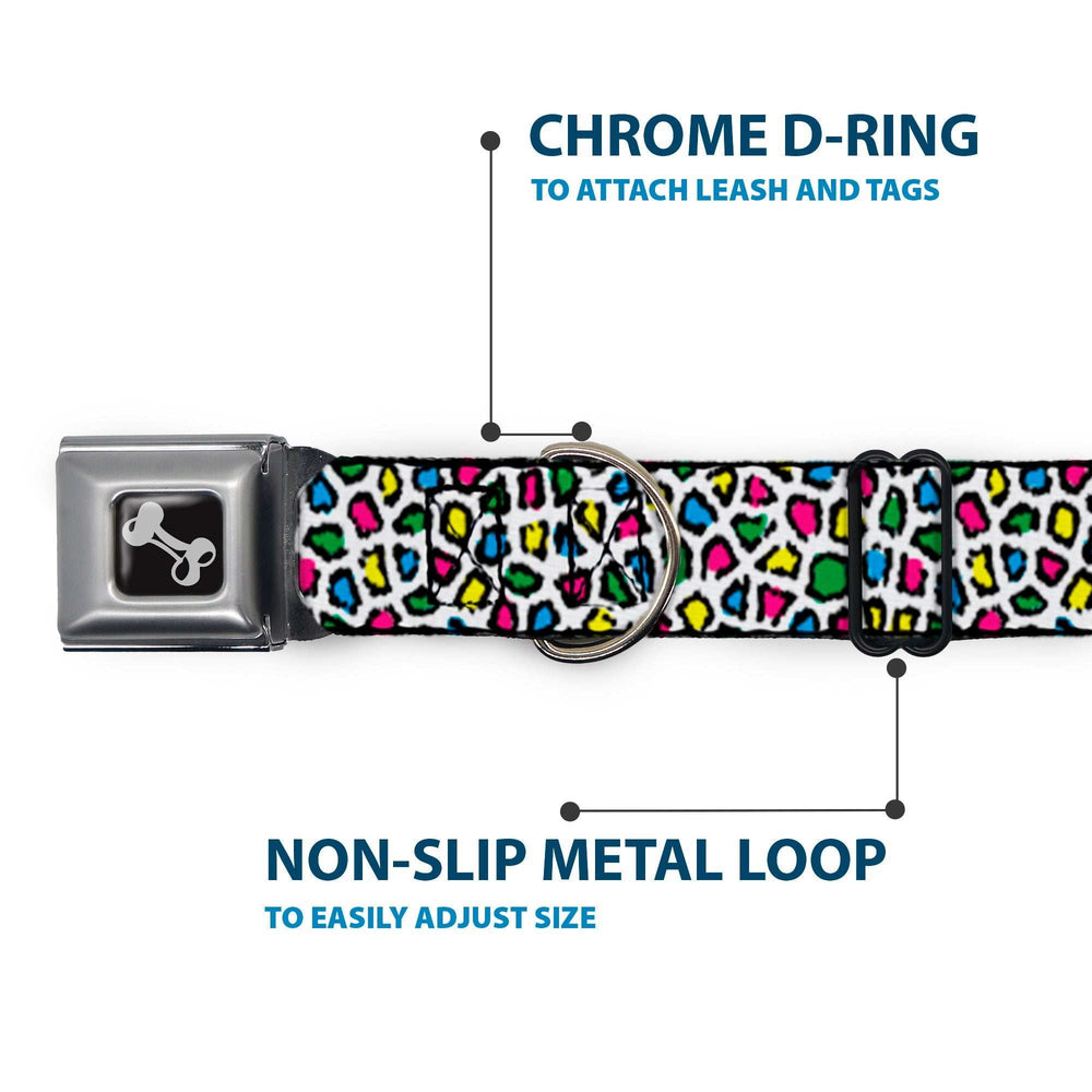 Dog Bone Seatbelt Buckle Collar - Leopard White/Multi Color - Buckle-Down - Flyclothing LLC