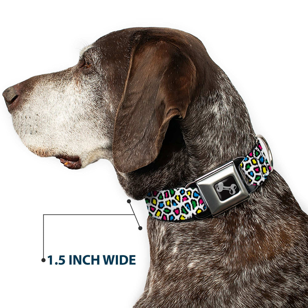 Dog Bone Seatbelt Buckle Collar - Leopard White/Multi Color - Buckle-Down - Flyclothing LLC