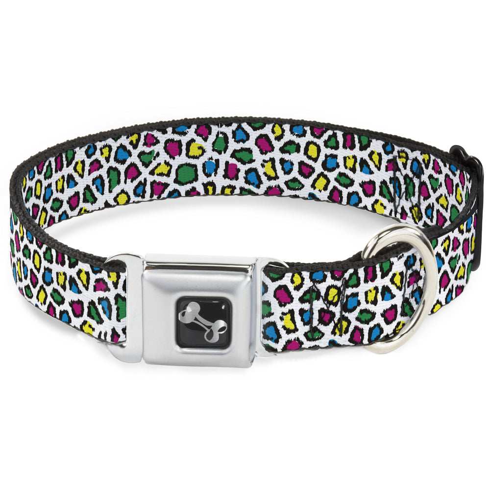 Dog Bone Seatbelt Buckle Collar - Leopard White/Multi Color - Buckle-Down - Flyclothing LLC