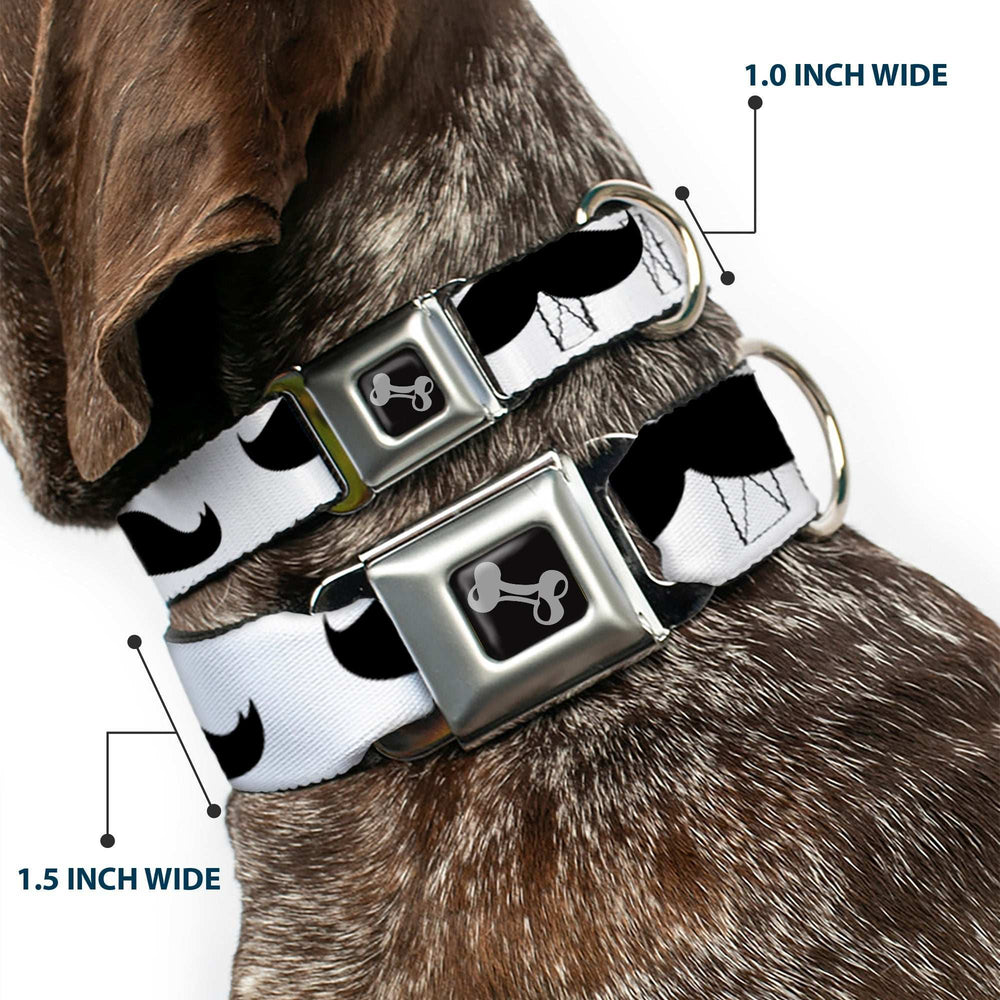 Dog Bone Seatbelt Buckle Collar - Mustaches White/Black - Buckle-Down - Flyclothing LLC