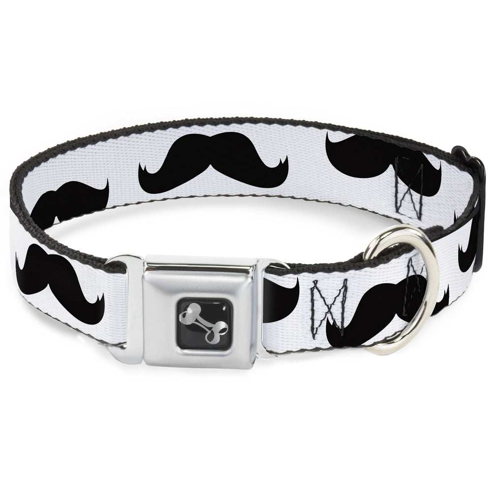 Dog Bone Seatbelt Buckle Collar - Mustaches White/Black - Buckle-Down - Flyclothing LLC
