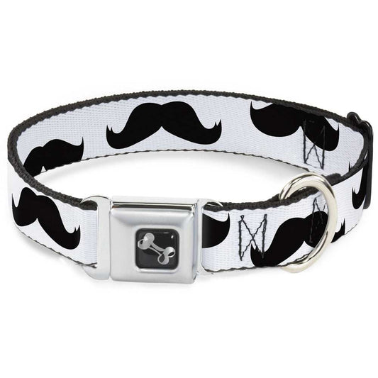 Dog Bone Seatbelt Buckle Collar - Mustaches White/Black - Buckle-Down - Flyclothing LLC