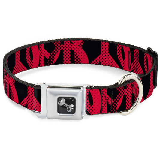 Dog Bone Seatbelt Buckle Collar - Peace Dots Black/Fuchsia - Buckle-Down - Flyclothing LLC
