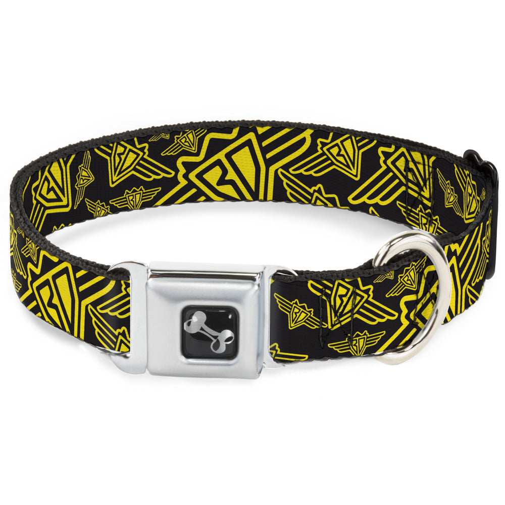 Dog Bone Seatbelt Buckle Collar - BD Logo Scattered Black/Yellow - Buckle-Down - Flyclothing LLC