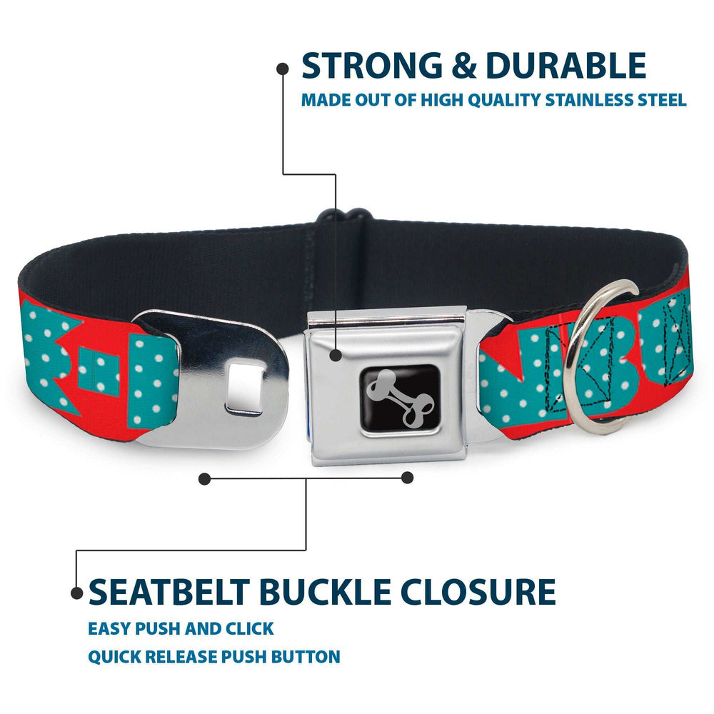 Dog Bone Seatbelt Buckle Collar - BUCKLE-DOWN Shapes Red/Dot Turquoise/White - Buckle-Down - Flyclothing LLC