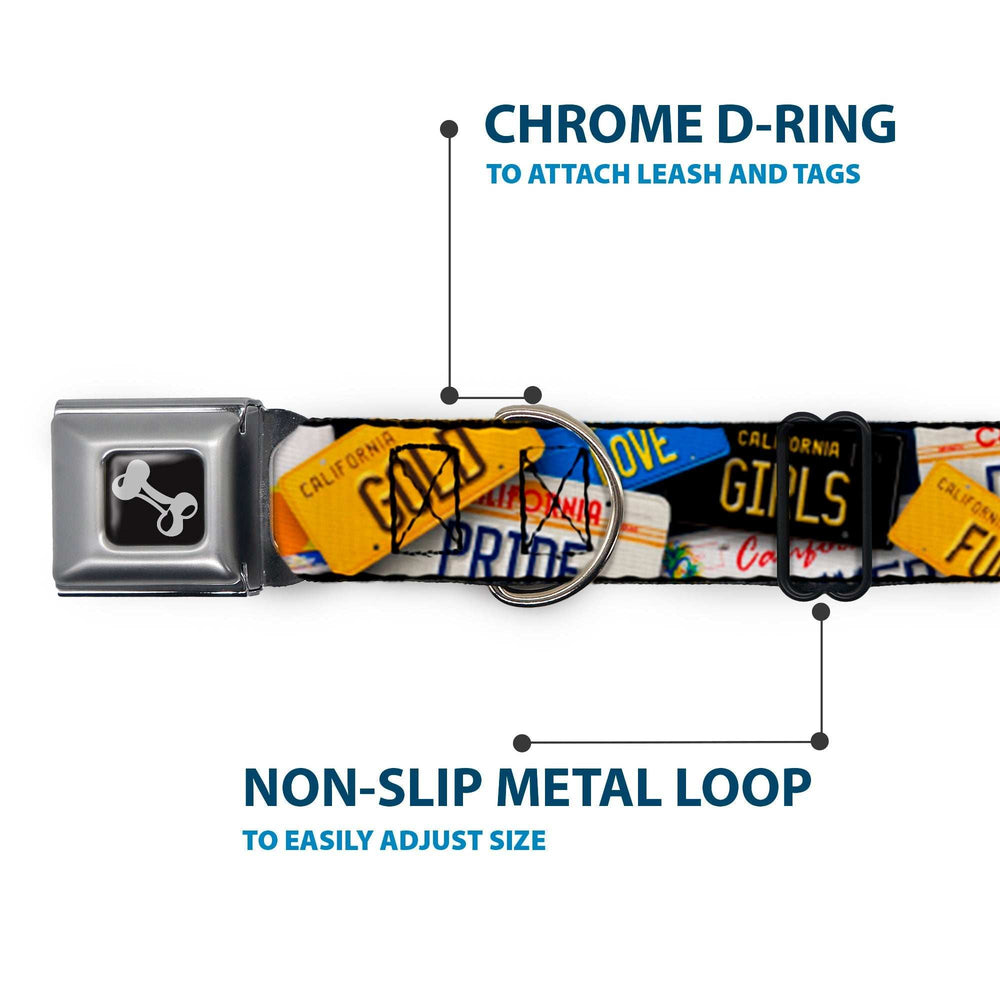 Dog Bone Seatbelt Buckle Collar - Cali License Plates Stacked - Buckle-Down - Flyclothing LLC