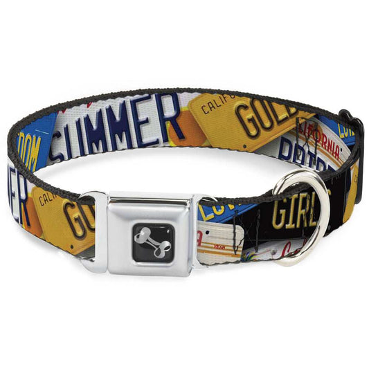 Dog Bone Seatbelt Buckle Collar - Cali License Plates Stacked - Buckle-Down - Flyclothing LLC