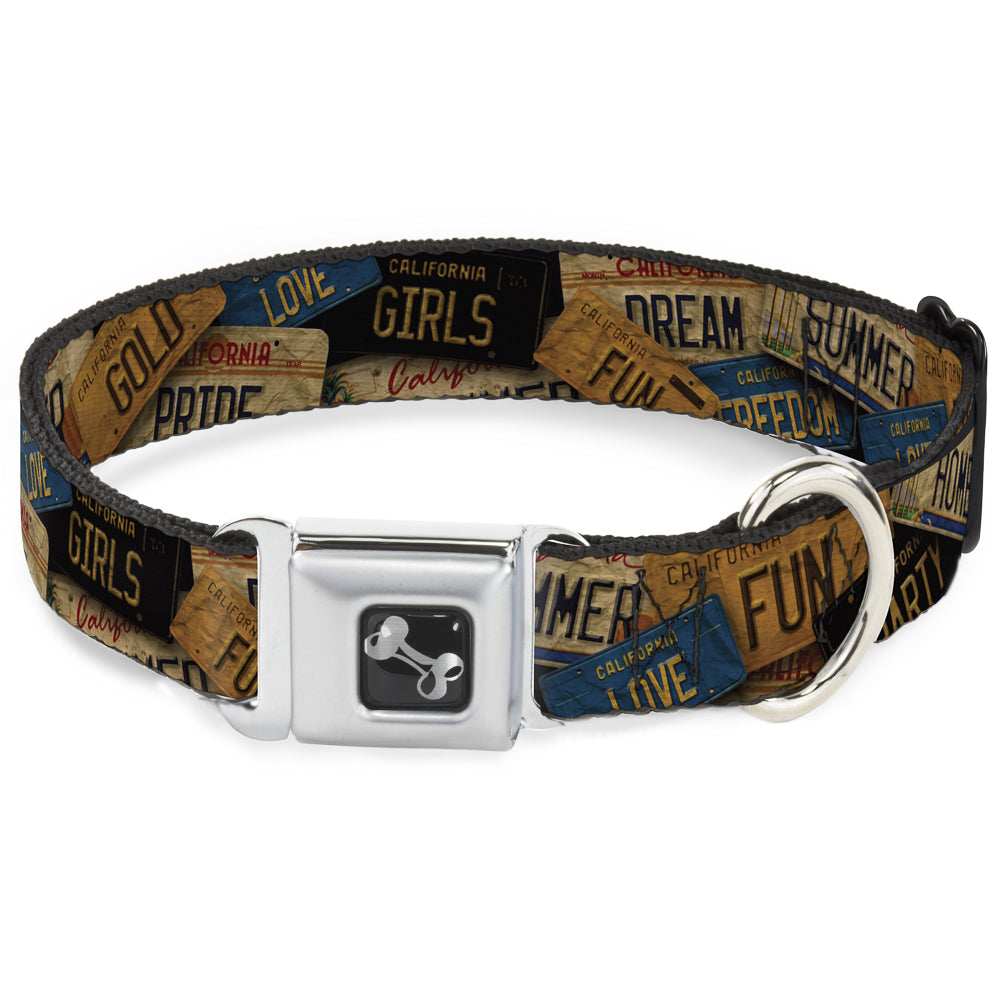 Dog Bone Seatbelt Buckle Collar - Cali License Plates Stacked Vintage - Buckle-Down - Flyclothing LLC