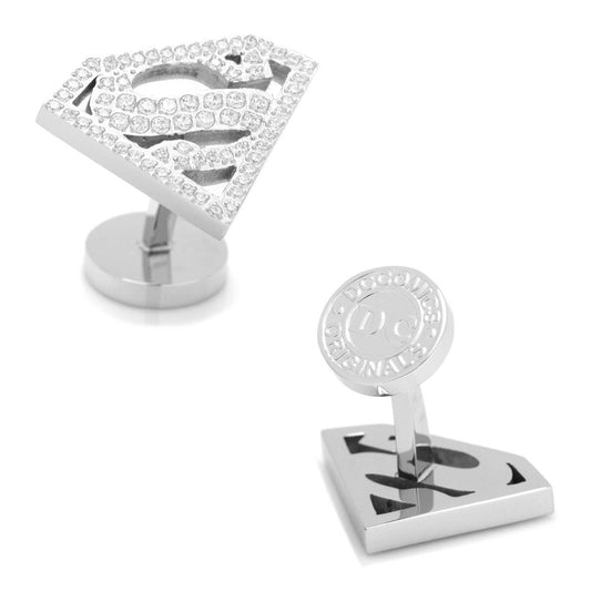 DC Superman Stainless Steel White Pave Crystal Cufflinks - Cufflinks.com - Flyclothing LLC
