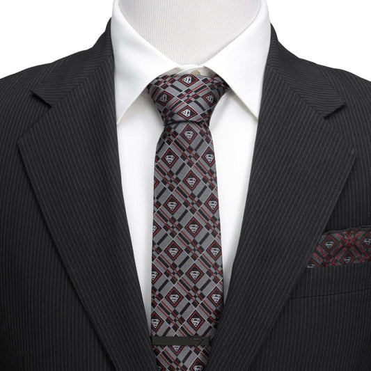DC Superman Geometric Gray Silk Men's Tie - Cufflinks.com - Flyclothing LLC