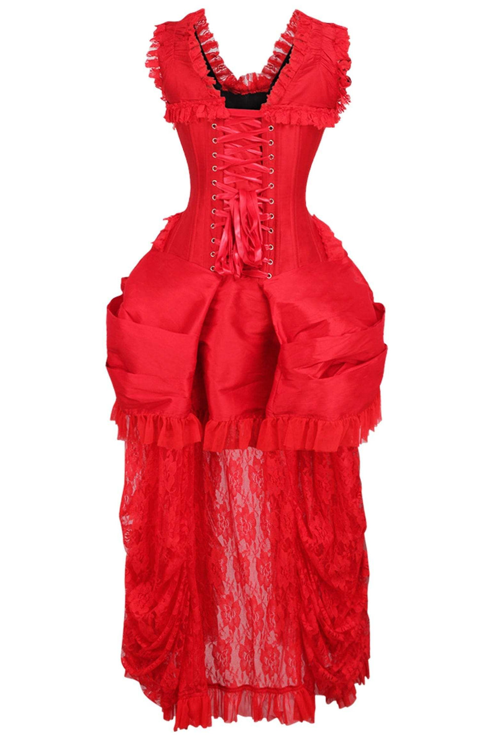 Daisy Corsets Top Drawer Steel Boned Red Lace Victorian Bustle Corset Dress - Daisy Corsets - Flyclothing LLC