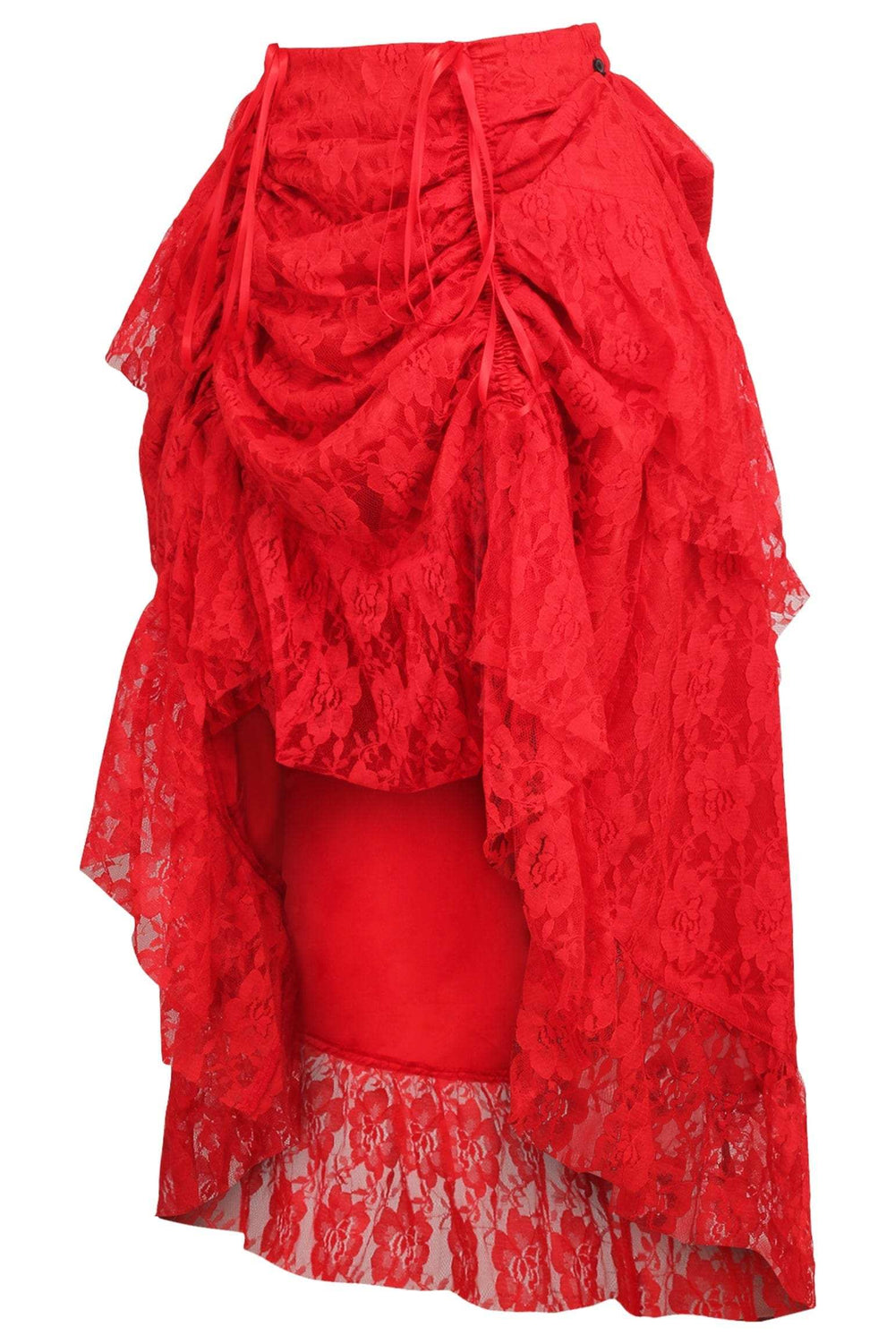 Daisy Corsets Red Lace Adjustable High Low Bustle Skirt - Daisy Corsets - Flyclothing LLC