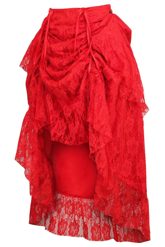 Daisy Corsets Red Lace Adjustable High Low Bustle Skirt - Daisy Corsets - Flyclothing LLC