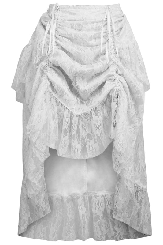 Daisy Corsets White Lace Adjustable High Low Bustle Skirt - Daisy Corsets - Flyclothing LLC