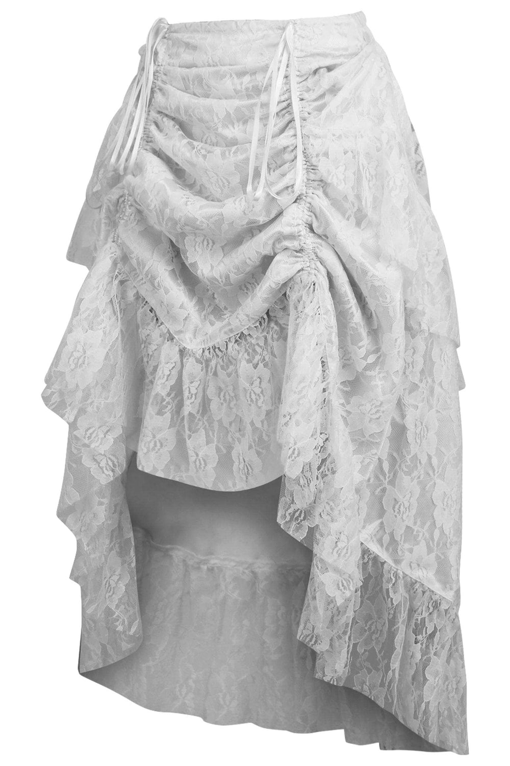 Daisy Corsets White Lace Adjustable High Low Bustle Skirt - Daisy Corsets - Flyclothing LLC
