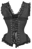 Daisy Corsets Top Drawer Black Brocade & Lace Steel Boned Corset w/Cap Sleeves - Daisy Corsets - Flyclothing LLC